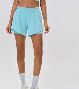 Women's Sports 2-in-1 Shorts Nylon Spandex Soft Running Shorts Two Layers Breathable Quick Dry Custom logo Solid Gym Shorts - Product Image 2