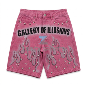 Shorts en jean personnalisés Zabex Sports OEM ODM pour hommes, avec strass, streetwear premium, été, écologiques, respirants, taille mi-haute, effet usé - Product Image 1