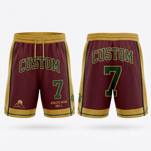 Pantalones Cortos de Baloncesto Personalizados para Hombre, Color Granate y Dorado, con Estampado por Sublimación, Número 7, Ropa Deportiva, Talla Grande L, Cintura con Cordón Ajustable - Product Image 1