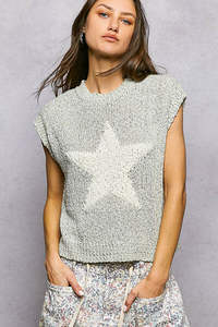Top de punto con cuello redondo y textura de palomitas de maíz POL Star - Product Image 2