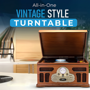 All-in-One Vintage Record Player Turntable with Bluetooth, CD Player, Cassette Tape, AM/FM Radio, <b>USB</b> Playback, Built-in Stereo - Product Image 3