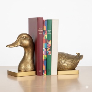 Sujetalibros decorativos de metal y latón con diseño de pato, estilo Art Deco vintage, personalizados. - Product Image 1
