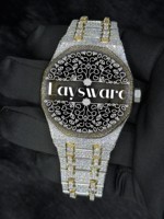 Montre mécanique de luxe sophistiquée 41 mm ronde en acier inoxydable avec moissanite, cadran analogique sport en verre, style affaires et hip-hop