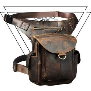 High Quality Custom LLB-0073E Retro Genuine Leather Zipper Closure Anti-Theft Waist Bag Drop <b>Leg</b> Sport Bag Vintage Style - Product Image 1