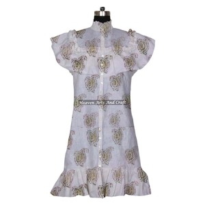 Blusa Túnica para Mujer con Estampado a Mano, Kurti de Algodón, Tallas L, M, XL, Talla Única - Product Image 5
