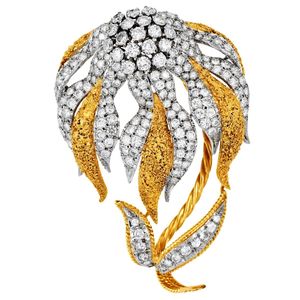 Broche de luxe en or 18 carats et diamants, forme de plante, bijoux de mariage pour femmes - Product Image 1