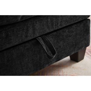 Chaise longue oversize da 51 pollici in morbido ciniglia nera con poggiapiedi e contenitore, imbottita nera - Product Image 6