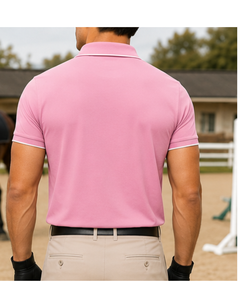 เสื้อโปโลผู้ชายสีชมพูแขนสั้นแบบมีซิป แบรนด์ Standard International ปักโลโก้ ดีไซน์ด้านหน้าแบบถัก สไตล์ลำลอง - Product Image 4