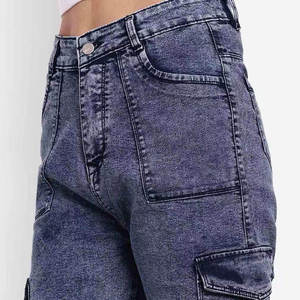 Jean en denim délavé style vintage, pantalon cargo fonctionnel en denim avec poches profondes pour vêtements personnalisés, pantalon de travail en denim - Product Image 6