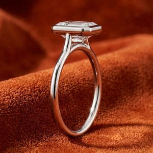 Luxury <b>Emerald</b> Cut <b>Ring</b> for Women Sterling <b>Silver</b> Bezel Set Wedding Anniversary Engagement Jewelry Elegant Gift USA - Product Image 2