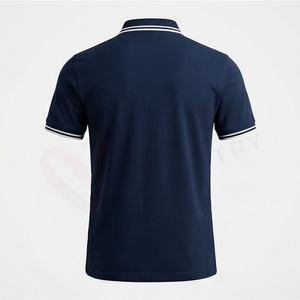 Men's Navy <b>Blue</b> Short Sleeve <b>Polo</b> <b>Shirt</b> With Zipper And Pocket Casual Knitted Solid Design Regular Fit Breathable - Product Image 2