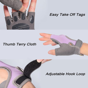 <b>Half</b> Finger Weight Lifting Gloves Purple Gray Non <b>Slip</b> Adjustable Wrist Strap Gym Workout Unisex - Product Image 3