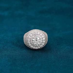 925 Sterling Silver <b>Moissanite</b> Cluster Ring Round Brilliant Pave Set Double Halo Bridal Party <b>Jewelry</b> - Product Image 3