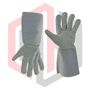 Gants de soudage TIG gris, résistants à la chaleur, en cuir lisse, gants de travail robustes en cuir de vachette, épaisseur 11 oz, anti-coupure - Product Image 5
