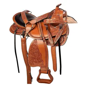 Conjunto de sela de equitação Western Pleasure Trail em couro real feito à mão de alta qualidade disponível a preços de atacado com conjunto de estacas a granel