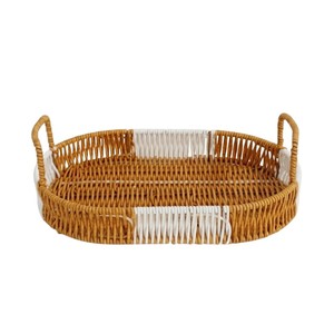 Rattan Oval Serving Tray Handwoven Wicker Breakfast Tray Decorative <b>Basket</b> Tray for Kitchen Dining Coffee <b>Table</b> Home Decor - Product Image 4