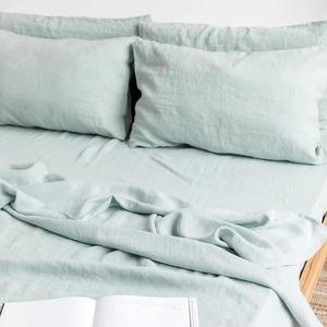 Parure de lit moderne de luxe 100 % biologique et naturelle, drap-housse et drap plat avec 2 taies d'oreiller, en lin français - Product Image 3