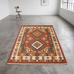 Tapis Kilim en Laine Tissé Main à Haute Demande, Couleur Unie Rouille Marron Orange, Antidérapant, Moderne, pour Usage Domestique et Commercial - Product Image 1