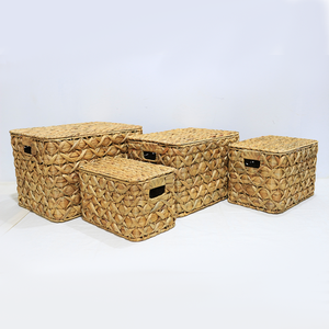 Eco-friendly Water Hyacinth Woven <b>Storage</b> <b>Baskets</b> with Lid-Nesting Organizer For Home - Product Image 2