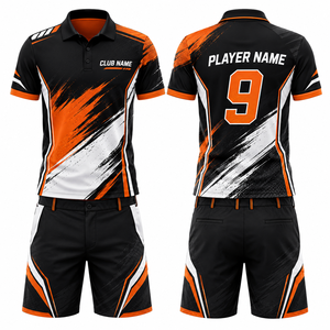 Men's Sporty Golf <b>Polo</b> Shirt Shorts Kit Black <b>Orange</b> Geometric Print Quick Dry Polyester <b>Polo</b> Collar Set Front Logo - Product Image 1