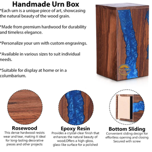 Urne funéraire élégante en bois avec design en résine bleue, urne artisanale pour cendres humaines ou d'animaux par AYAANS - Product Image 2