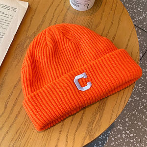 Unisex Knit Beanie Hat With <b>Letter</b> Embroidery Winter Warm Cuffed Cap Casual Style For Adults <b>Acrylic</b> Material - Product Image 3