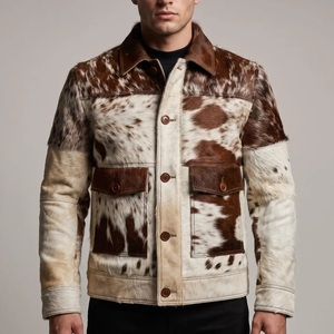 Handmade Cowhide Hair-On Leather <b>Jacket</b> | Waterproof Breathable Zipper Closure Black <b>White</b> Beige Western Coat for <b>Men</b> - Product Image 3
