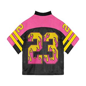 เสื้อฟุตบอลแนวสตรีทอเมริกันยูนิเซ็กซ์เสื้อยืดผู้ชายพิมพ์ลายโอเวอร์ไซส์สไตล์วินเทจตาข่ายไซส์ใหญ่พิเศษออกแบบได้ตามต้องการ - Product Image 2