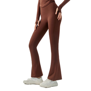 OEM Service Plus Size Activewear Gym Fitness <b>Flared</b> <b>Legging</b> Dark Brown Color Women 2 Piece Workout Sports <b>Leggings</b> Yoga <b>Flared</b> - Product Image 1