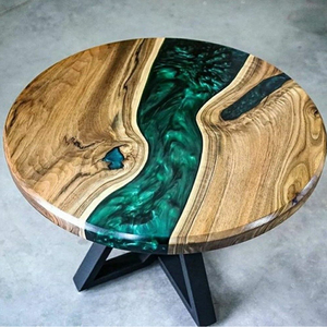 โต๊ะกาแฟเรซิ่นอีพ็อกซี่แบบสั่งทำขายส่งคุณภาพดี โต๊ะไม้เนื้อแข็งขอบธรรมชาติทรงกลม งานแฮนด์เมด เฟอร์นิเจอร์บ้านสไตล์โมเดิร์น - Product Image 5