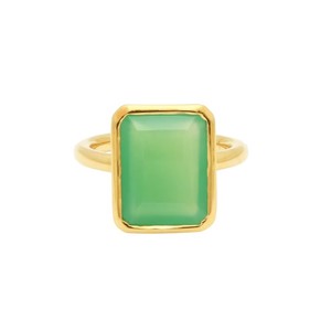 Bague en calcédoine verte 15x12 MM de forme rectangulaire avec sertissage à collet - Bijou fait main - Product Image 1