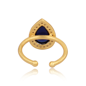 Elegant Pear Cut Corundum Blue and CZ Gemstone Gold On 925 Sterling Silver <b>Adjustable</b> <b>Ring</b> for Women Any Occasion - Product Image 4