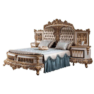 Ensemble de meubles de chambre d'hôtel de luxe de style baroque européen, lit king size capitonné, table de chevet en acajou sculpté à la main, lit principal - Product Image 6