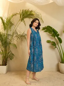 <span class=keywords><strong>Abito</strong></span> Estivo Senza Maniche in Cotone <span class=keywords><strong>Blu</strong></span> con Motivo Paisley per Donna, Ideale per Spiaggia e Vacanze, Disponibile a Prezzo Conveniente - Product Image 2