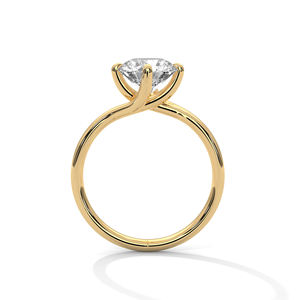 Anillo clásico solitario abierto con diamante de laboratorio de corte brillante redondo y engaste de 4 puntas. Joyería atemporal de oro amarillo de 14 quilates. - Product Image 1