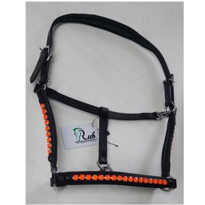 Rub International Super Soft Durable en cuir noir avec broderie de ligne argentée orange en cristal Style de selle anglaise - Product Image 2