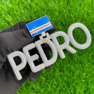 Pendentif drapeau national en argent 925 plaqué or, personnalisé avec lettres en blocs glacés, nom, émail foncé brillant, moissanite VVS, hip hop, fête - Product Image 3