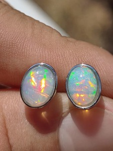 Mehrajuddin Gems Natural Fine Luxury <b>Opal</b> Oval Cut Bezel Set <b>Stud</b> <b>Earrings</b> 925 Silver 3 Gram Wedding Jewelry October Birthstone - Product Image 3