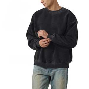 Sweat-shirt col rond vintage délavé à l'acide de haute qualité 2026 pour homme, coupe oversize, manches longues, gris foncé, 100 % coton biologique, OEM - Product Image 3