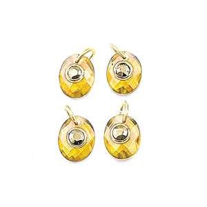 Abalorio de Cuarzo Citrino Ovalado de 10x8mm con Doble Piedra, Bañado en Plata y Oro, con Anilla de Salto, para Joyería Curativa - Product Image 1