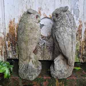 Estatuas de Búho de Piedra para Jardín, Diseño Rústico, Decoración para Exteriores, Par - Product Image 1