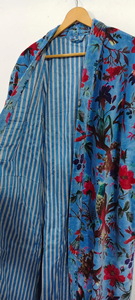 Robe Kimono en Coton Imprimé au Bloc, Col en V, Séchage Rapide, Manches Longues, Longueur Intégrale, Légère, pour Demoiselle d'honneur, Idéale Plage d'Été - Product Image 3