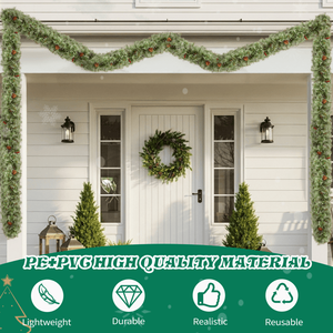 Confezione da 2 Ghirlande Natalizie Pre-Illuminata Effetto Neve da 2,7 m con 200 Luci Calde e 440 Punte Rosse, Ghirlande e Corone Natalizie Artificiali - Product Image 5