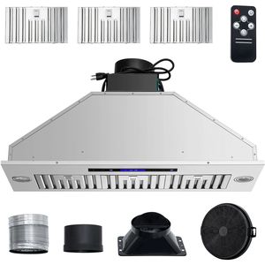 Cappa aspirante da incasso 900CFM a 4 velocità, 36 pollici, in acciaio inossidabile, con controllo touch, telecomando e luci LED, per canna fumaria - Product Image 1
