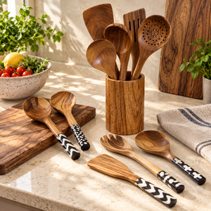 Servidores de Ensalada de Madera Hechos a Mano con Mangos Decorativos, Fabricante |   Cucharas para Servir Personalizadas al por Mayor, OEM, ODM, a Granel - Product Image 2