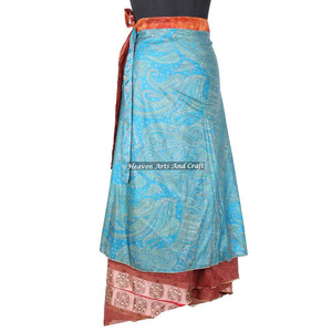 New Hot Collection of Indian <b>Silk</b> Rapron Women Wear Vintage <b>Silk</b> Sari Long Length Wrap Around <b>Skirt</b> 2 Layer Reversible Saree - Product Image 5