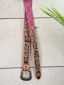 New Premium Quality Handmade Belts Hand <b>Tooled</b> <b>Leather</b> Boot Stich Belts Boho Vintage Pink Color Trendy Stylish Western Belts - Product Image 5