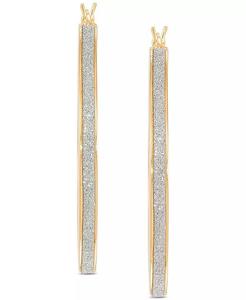 Pendientes de aro medianos brillantes en plata de ley chapada en oro de 14K, 1,57 "| Macy's - Product Image 3