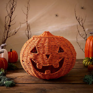 Decoración de Halloween de Calabaza Tejida a Mano de Fibra Natural Sisu Handicraft, Centro de Mesa Rústico de Otoño con Estampado Personalizado para Interiores - Product Image 1