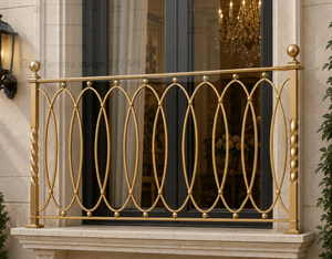 Barandilla de Balcón Europea de Latón Dorado, Balaustre Decorativo Ovalado Geométrico, Pasamanos Resistente al Óxido - Product Image 4